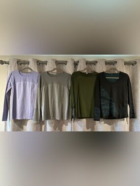 Fabletics Long Sleeve Tops - Lavender, Gray, Olive Green, Black with Teal Accent